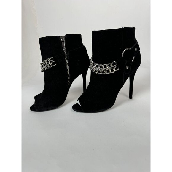 Charles Jourdan Paris VTG Black Peep-Toe Ankle Booties  Size 7.5M With Silver Ch - Picture 1 of 16